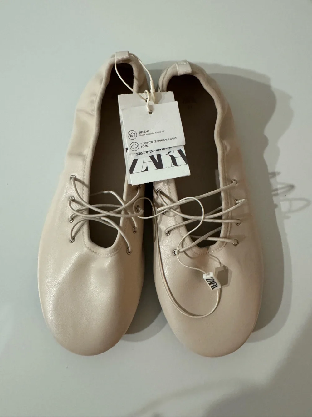Zara Cream Lace-Up Leather Flats